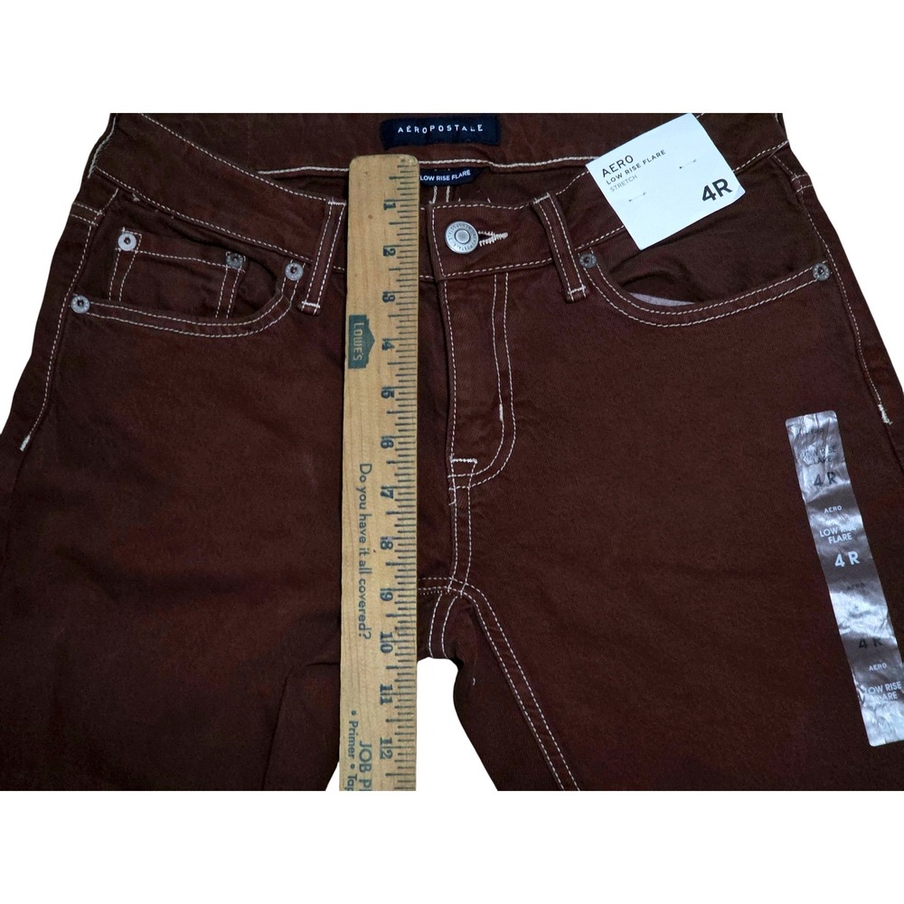 Aeropostale Womens Low Rise Flare Jeans Burgundy Brown Contrast Stitch 4R NEW - Picture 5 of 14